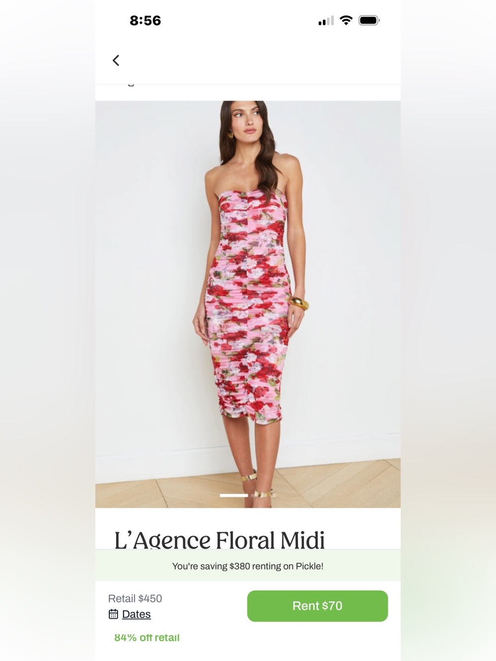 L'AGENCE Pink Floral Strapless Midi Dress